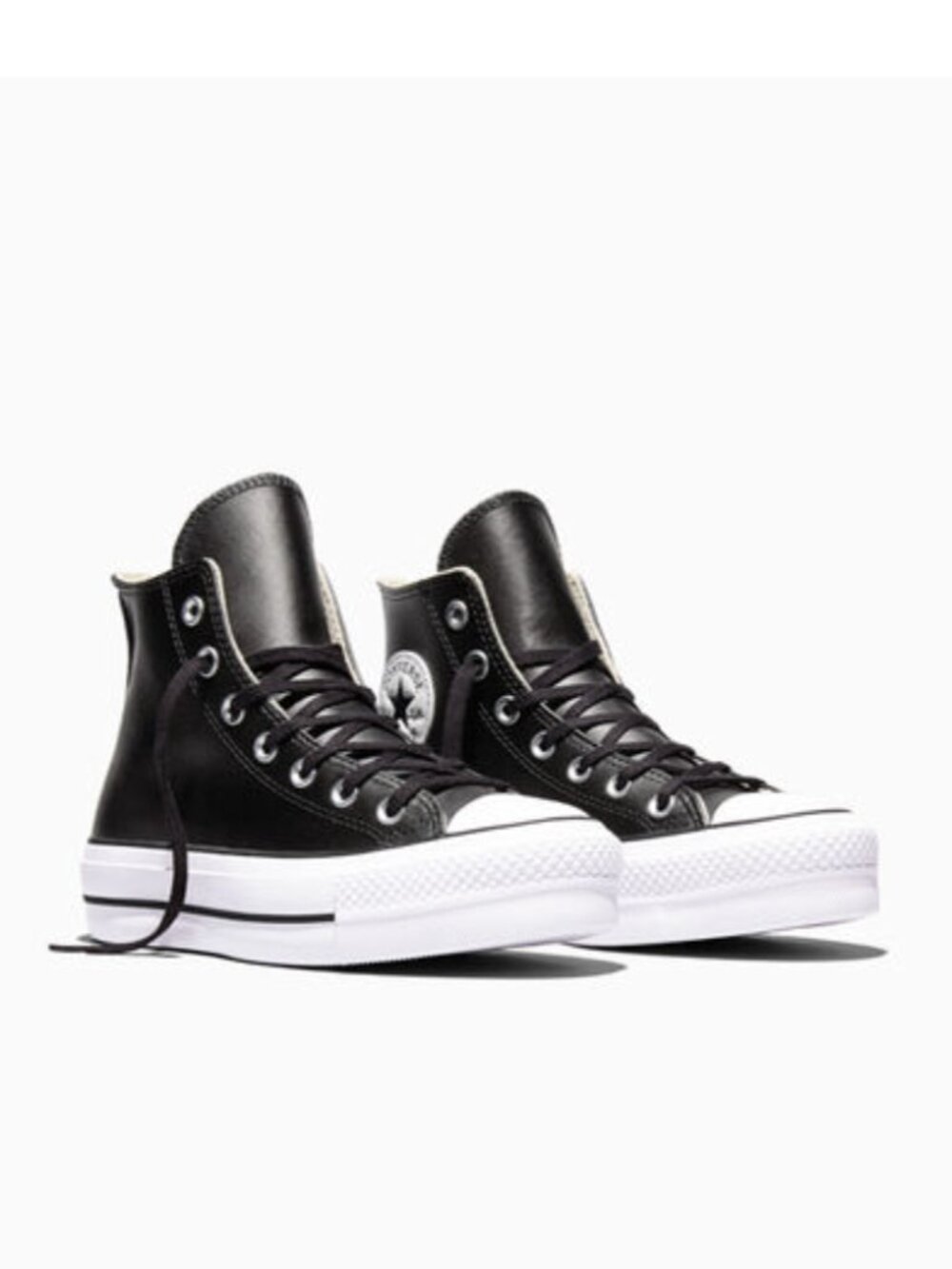 CONVERSE Chuck Taylor Size 8 All Star Black Leather High-Top Platform Sneakers